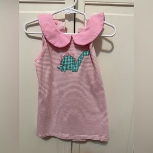 Stitchy Fish Brand Pink Striped Two Piece Set with Dinosaur Appliqué